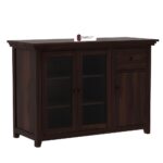 Solid Sheesham Wood Sideboard Buffet Cabinet with Glass Doors and Storage Drawer Premium Wooden Crockery Unit for Dining Room Living Room Kitchen Home Furniture - Image 4