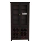 Sheesham Wood Tall Storage Cabinet with Glass Door Shelves Woven Panel Lower Cupboard for Living Dining Kitchen Home Furniture Display Organizer Premium Wooden Unit - Image 5