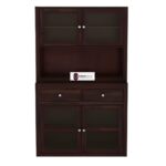 Sheesham Wood Hutch Cabinet with Upper Glass Doors Large Storage Shelf Unit Tall Display Cupboard Sideboard Buffet for Dining Living Room Home Kitchen Furniture - Image 2