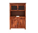 Solid Wood Crockery Cabinet with Glass Doors & Storage Drawers for Dining Room, Kitchen & Living Room | Honey Finish | 111.8 x 50.8 x 182.9 cm - Image 4