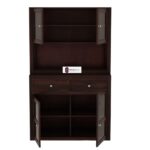 Sheesham Wood Hutch Cabinet with Upper Glass Doors Large Storage Shelf Unit Tall Display Cupboard Sideboard Buffet for Dining Living Room Home Kitchen Furniture - Image 4