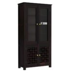 Sheesham Wood Tall Storage Cabinet with Glass Door Shelves Woven Panel Lower Cupboard for Living Dining Kitchen Home Furniture Display Organizer Premium Wooden Unit - Image 4
