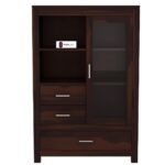 Sheesham Wood Storage Cabinet with Glass Door Shelves and Drawers for Living Room Bedroom Study Solid Wooden Organizer Cupboard Bookcase with Display Rack Home Furniture - Image 4