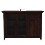 Solid Sheesham Wood Sideboard Buffet Cabinet with Glass Doors and Storage Drawer Premium Wooden Crockery Unit for Dining Room Living Room Kitchen Home Furniture - Image 3