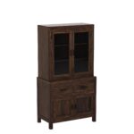 Solid Wood Crockery Cabinet with Glass Doors & Storage Drawers for Dining Room, Kitchen & Living Room | Dark Walnut Finish | 90 x 50 x 175 cm - Image 3