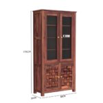 Sheesham Wood Tall Storage Cabinet with Glass Doors and Handcrafted Woven Panels for Living Room Kitchen Dining Study Display Organizer Cupboard Shelving Unit - Image 2