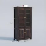 Solid Sheesham Wood Glass Door Cabinet with Shelves Wooden Bookshelf Crockery Storage Cupboard for Living Room Dining Kitchen Organizer Premium Brown Finish Furniture - Image 3