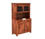 Solid Wood Crockery Cabinet with Glass Doors & Storage Drawers for Dining Room, Kitchen & Living Room | Honey Finish | 111.8 x 50.8 x 182.9 cm - Image 5