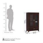 Sheesham Wood Glass Door Storage Cabinet with Shelf and Bottom Drawer for Living Room Bedroom Solid Wooden Bookcase Display Unit Home Furniture Organizer Showcase - Image 2