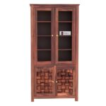 Sheesham Wood Tall Storage Cabinet with Glass Doors and Handcrafted Woven Panels for Living Room Kitchen Dining Study Display Organizer Cupboard Shelving Unit - Image 3