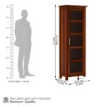 Sheesham Wood Tall Glass Door Cabinet with Multiple Shelves Slim Storage Unit for Living Room Kitchen Dining Room Home Solid Wooden Display Furniture Organizer Showcase - Image 5