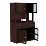 Sheesham Wood Hutch Cabinet with Upper Glass Doors Large Storage Shelf Unit Tall Display Cupboard Sideboard Buffet for Dining Living Room Home Kitchen Furniture - Image 5