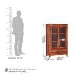 Sheesham Wood Book Cabinet with Glass Doors and Bottom Drawer for Living Room Study Office Display Storage Cupboard Solid Wood Shelving Unit Home Furniture - Image 2