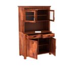 Solid Wood Crockery Cabinet with Glass Doors & Storage Drawers for Dining Room, Kitchen & Living Room | Honey Finish | 111.8 x 50.8 x 182.9 cm - Image 3