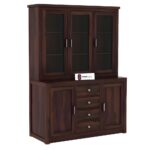 Sheesham Wood Glass Door Hutch Cabinet with Drawers and Storage Compartments for Dining Room Living Room Kitchen Home Solid Wooden Display Unit Crockery Organizer Furniture - Image 4