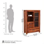 Sheesham Wood Compact Hutch Cabinet with Glass Door Storage Drawers Display Organizer for Home Dining Living Study Kitchen Furniture Solid Wooden Showcase Unit - Image 2