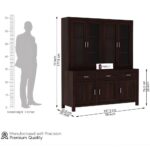 Solid Sheesham Wood Crockery Unit with Glass Doors Dining Hutch Cabinet Wooden Storage Sideboard Buffet Organizer for Kitchen Living Room Premium Dark Brown Finish Furniture - Image 3
