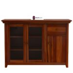 Solid Sheesham Wood Sideboard Buffet Cabinet with Glass Doors Drawer and Shelves Wooden Crockery Storage Unit for Dining Kitchen Living Room Premium Honey Finish Furniture - Image 4