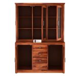 Sheesham Wood Hutch Cabinet with Glass Doors Side Storage and Four Drawers for Dining Living Kitchen Display Cupboard Solid Wood Crockery Unit Shelving Furniture Organizer - Image 6