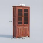 Sheesham Wood Tall Cabinet with Glass Doors and Wooden Storage for Living Room Dining Kitchen Study Display Cupboard Solid Wood Shelving Unit Home Organizer Furniture - Image 3