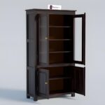 Solid Sheesham Wood Glass Door Cabinet with Shelves Wooden Bookshelf Crockery Storage Cupboard for Living Room Dining Kitchen Organizer Premium Brown Finish Furniture - Image 2