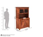 Solid Wood Crockery Cabinet with Glass Doors & Storage Drawers for Dining Room, Kitchen & Living Room | Honey Finish | 111.8 x 50.8 x 182.9 cm - Image 2
