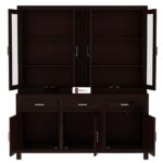 Solid Sheesham Wood Crockery Unit with Glass Doors Dining Hutch Cabinet Wooden Storage Sideboard Buffet Organizer for Kitchen Living Room Premium Dark Brown Finish Furniture - Image 4