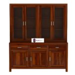 Solid Sheesham Wood Hutch Cabinet with Glass Doors and Large Storage Drawers Wooden Crockery Unit for Dining Room Kitchen Display Sideboard Home Furniture - Image 4