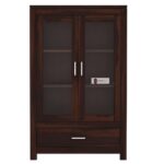 Sheesham Wood Glass Door Storage Cabinet with Shelf and Bottom Drawer for Living Room Bedroom Solid Wooden Bookcase Display Unit Home Furniture Organizer Showcase - Image 3