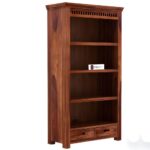 Sheesham Wood Open Bookshelf with Decorative Top and Two Storage Drawers for Living Room Study Office Home Library Solid Wood Book Rack Display Shelving Unit Furniture - Image 5