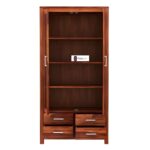 Sheesham Wood Tall Cabinet with Glass Doors and Four Drawers for Living Room Study Office Display Storage Cupboard Solid Wood Shelving Unit Bookcase Organizer Furniture - Image 7