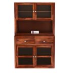 Sheesham Wood Kitchen Hutch Cabinet with Glass Door Shelves Spacious Storage Drawers Dining Crockery Display Unit for Home Living Furniture Premium Solid Wooden Organizer - Image 3