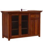 Solid Sheesham Wood Sideboard Buffet Cabinet with Glass Doors Drawer and Shelves Wooden Crockery Storage Unit for Dining Kitchen Living Room Premium Honey Finish Furniture - Image 5
