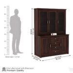 Sheesham Wood Glass Door Hutch Cabinet with Drawers and Storage Compartments for Dining Room Living Room Kitchen Home Solid Wooden Display Unit Crockery Organizer Furniture - Image 3