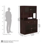 Sheesham Wood Hutch Cabinet with Upper Glass Doors Large Storage Shelf Unit Tall Display Cupboard Sideboard Buffet for Dining Living Room Home Kitchen Furniture - Image 3