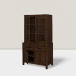 Solid Wood Crockery Cabinet with Glass Doors & Storage Drawers for Dining Room, Kitchen & Living Room | Dark Walnut Finish | 90 x 50 x 175 cm - Image 5