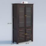 Sheesham Wood Dark Finish Storage Cabinet with Glass Doors and Geometric Carved Panels for Living Room Kitchen Dining Study Display Cupboard Multifunction Shelving Unit - Image 3