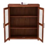 Sheesham Wood Book Cabinet with Glass Doors for Living Room Study Office Storage Display Cupboard Solid Wood Shelving Unit Compact Bookshelf Organizer Home Furniture - Image 5