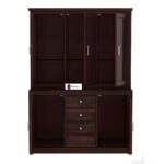 Sheesham Wood Glass Door Hutch Cabinet with Drawers and Storage Compartments for Dining Room Living Room Kitchen Home Solid Wooden Display Unit Crockery Organizer Furniture - Image 5