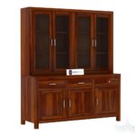 Solid Sheesham Wood Hutch Cabinet with Glass Doors and Large Storage Drawers Wooden Crockery Unit for Dining Room Kitchen Display Sideboard Home Furniture - Image 6