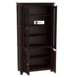 Sheesham Wood Tall Storage Cabinet with Glass Door Shelves Woven Panel Lower Cupboard for Living Dining Kitchen Home Furniture Display Organizer Premium Wooden Unit - Image 2