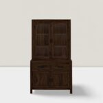 Solid Wood Crockery Cabinet with Glass Doors & Storage Drawers for Dining Room, Kitchen & Living Room | Dark Walnut Finish | 90 x 50 x 175 cm - Image 4