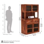 Sheesham Wood Kitchen Hutch Cabinet with Glass Door Shelves Spacious Storage Drawers Dining Crockery Display Unit for Home Living Furniture Premium Solid Wooden Organizer - Image 2
