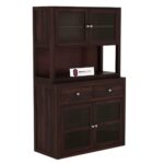 Sheesham Wood Hutch Cabinet with Upper Glass Doors Large Storage Shelf Unit Tall Display Cupboard Sideboard Buffet for Dining Living Room Home Kitchen Furniture - Image 6