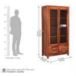 Sheesham Wood Tall Cabinet with Glass Doors and Four Drawers for Living Room Study Office Display Storage Cupboard Solid Wood Shelving Unit Bookcase Organizer Furniture - Image 6