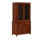 Solid Sheesham Wood Sideboard Cabinet for Living Room | Wooden Crockery Cabinet with 2 Acrylic Glass Doors, 2 Door Cabinet & 2 Drawers | Kitchen Display Unit | Honey - Image 3