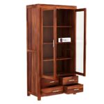 Sheesham Wood Tall Cabinet with Glass Doors and Four Drawers for Living Room Study Office Display Storage Cupboard Solid Wood Shelving Unit Bookcase Organizer Furniture - Image 4