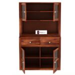 Sheesham Wood Kitchen Hutch Cabinet with Glass Door Shelves Spacious Storage Drawers Dining Crockery Display Unit for Home Living Furniture Premium Solid Wooden Organizer - Image 5