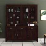 Solid Sheesham Wood Crockery Unit with Glass Doors Dining Hutch Cabinet Wooden Storage Sideboard Buffet Organizer for Kitchen Living Room Premium Dark Brown Finish Furniture