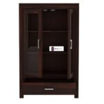 Sheesham Wood Glass Door Storage Cabinet with Shelf and Bottom Drawer for Living Room Bedroom Solid Wooden Bookcase Display Unit Home Furniture Organizer Showcase - Image 5